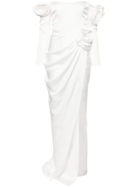 Rochie Ana Radu cu model floral drapată alb