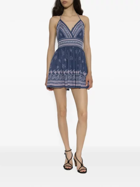 Rochie mini Loveshackfancy cu model floral cu imagine albastru