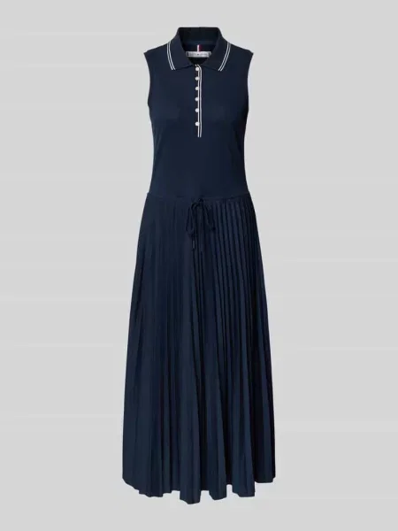 Sukienka casualowa taliowana z mieszanki bawełny Tommy Hilfiger granatowa