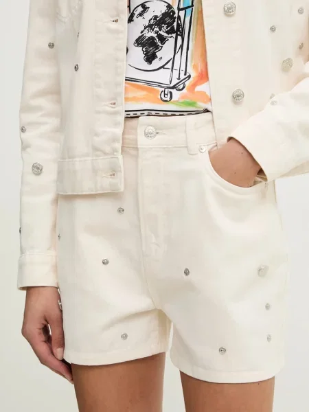 Moschino Jeans pantaloni scurți jeans femei uni high waist bej