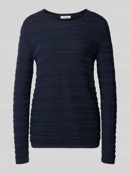 Sweter w kroju regular fit z czystej bawełny o fakturze dzianiny Christian Berg Woman granatowy
