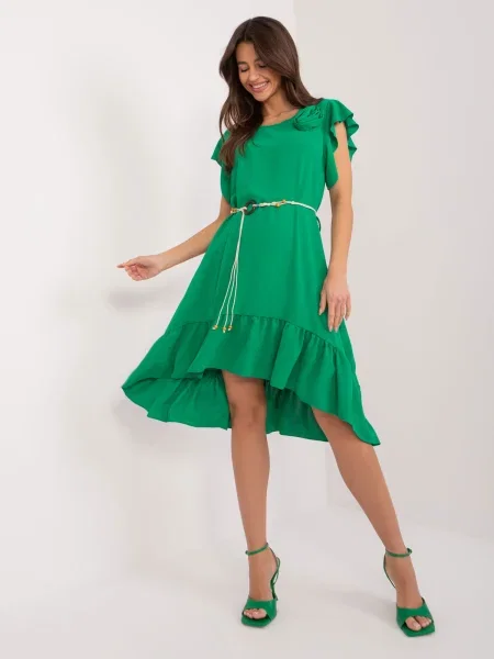 Rochie Fashionhunters cu model floral cu volane de costum verde