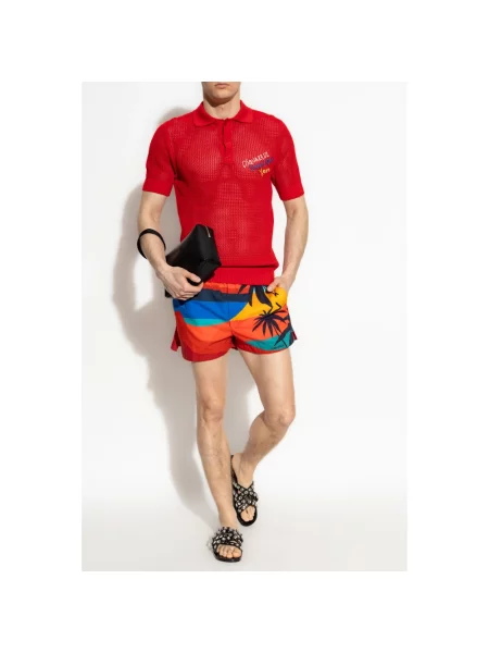 Lniana koszulka polo Dsquared2 czerwona