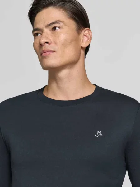 Shaped Fit koszulka z długim rękawem z czystej bawełny Marc O'polo granatowa
