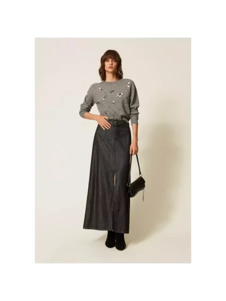 Sweter Twinset wełniany szary