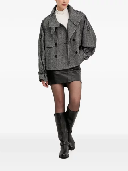 Palton Gestuz cu model herringbone cu două rânduri de nasturi gri