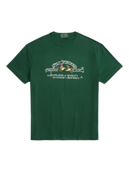 Къс плисирана тениска Polo Ralph Lauren от рипсено кадифе зелено