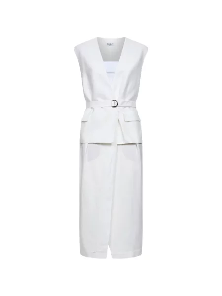 Rochie midi Brunello Cucinelli cu decolteu în V de costum alb
