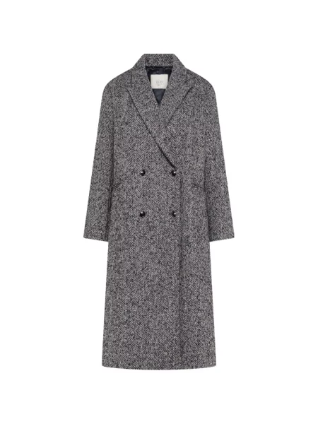 Palton Seventy cu model herringbone cu două rânduri de nasturi gri