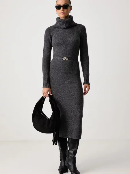 Twinset rochie tricotată cu lână gri