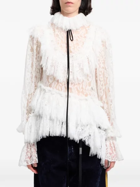 Bluză Ann Demeulemeester cu volane cu model paisley din dantelă alb