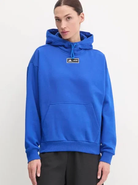 Суичър с качулка Adidas с качулка синьо