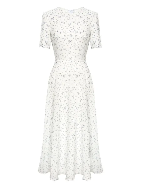 Rochie midi Post Meridiem cu model floral până la genunchi de costum alb