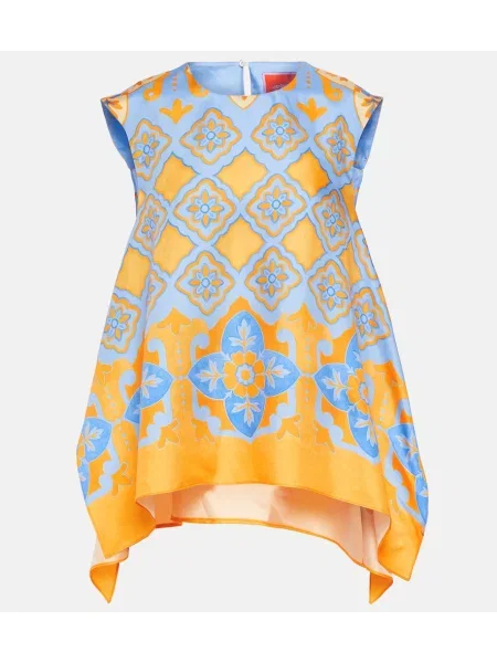 Jedwabny top La Doublej z nadrukiem niebieski