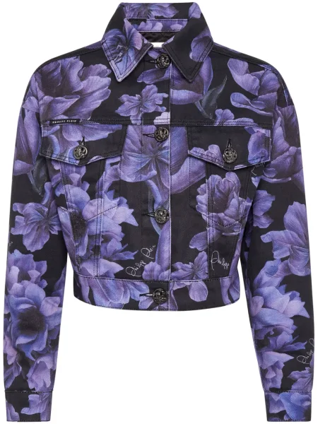 Geacă de blugi Philipp Plein cu model floral cu imagine negru