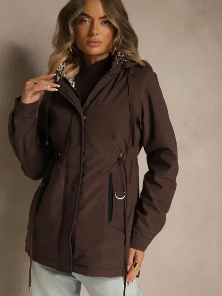 Kurtka Parka z Kapturem w Oryginalny Wzór Wewnątrz Tiosara brązowa