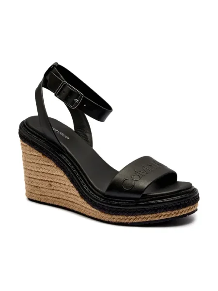 Calvin Klein sandale de piele WEDGE SANDAL 70 HE negru