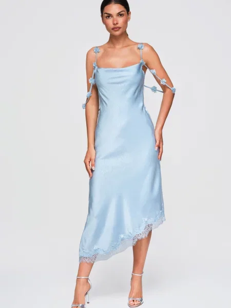 Rochie de cocktail Edoti din dantelă albastru