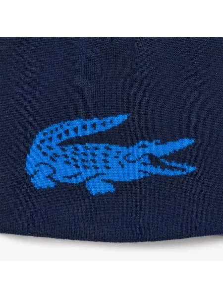Lacoste Wełniana Czapka Unisex Z Nadrukiem granatowa