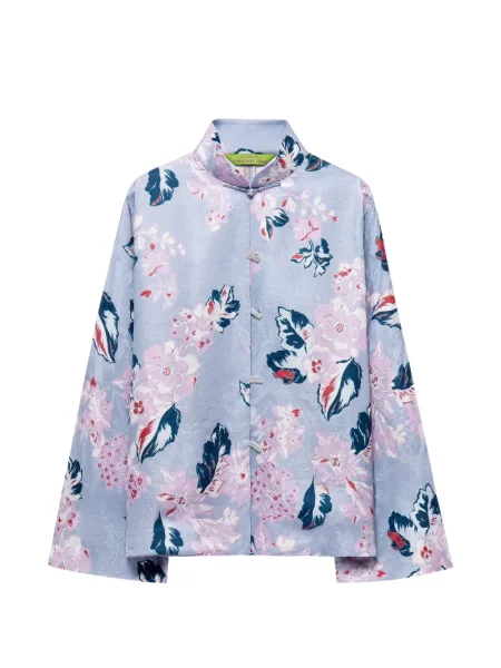 Geacă Shanghai Tang cu model floral din jacard albastru