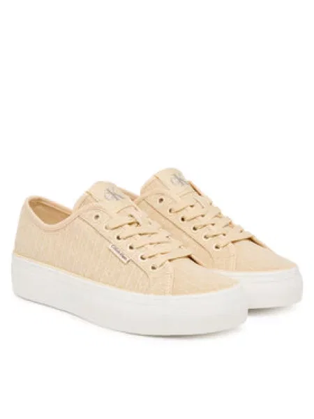 Tenisice Calvin Klein Vulc Flatf Laceup Jaq Aop Svijetlo žuta bež