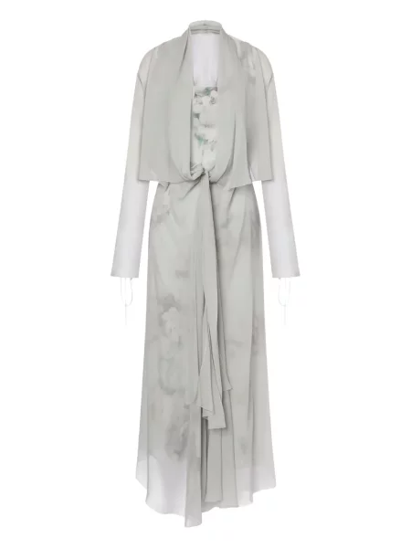 Jedwabna sukienka Alberta Ferretti garniturowa szara