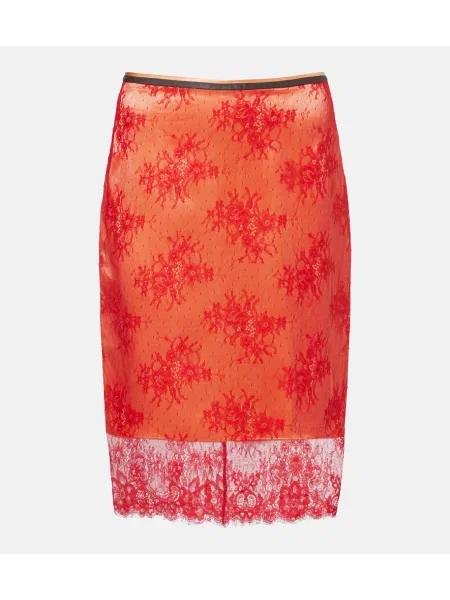 Fustă din piele Jacques Wei cu broderie până la genunchi roșu
