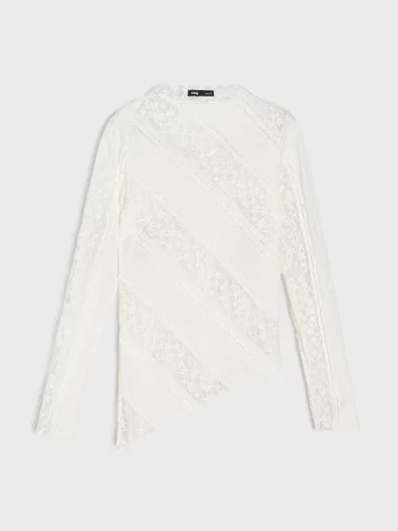 Асиметрична мереживна блузка з довгим рукавом кремовий