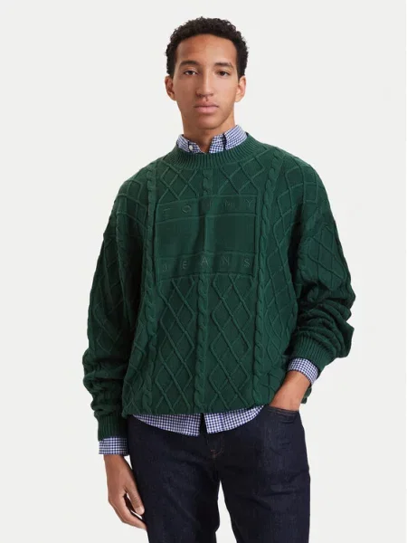 Tommy Jeans Sweter Flag ciemny zielony