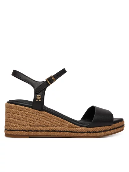 Espadrile Tommy Hilfiger Mid Wedge Espad Leather črna