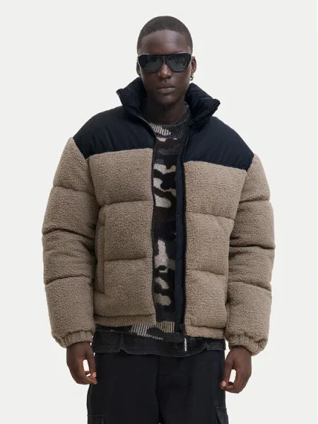 JACK & JONES Téli dzseki JCOFlare brokát / fekete bézs