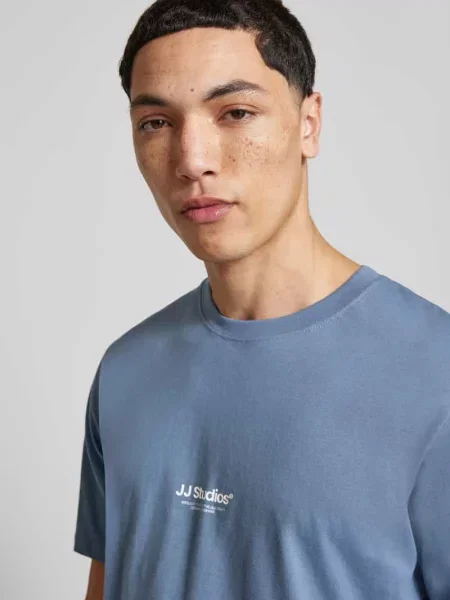 T-shirt z logo i okrągłym dekoltem Jack & Jones niebieska