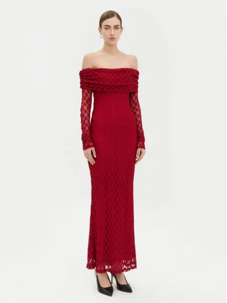 Bardot rochie maxi evazati bordo