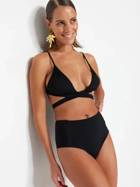 Bikini Trendyol cu talie înaltă negru