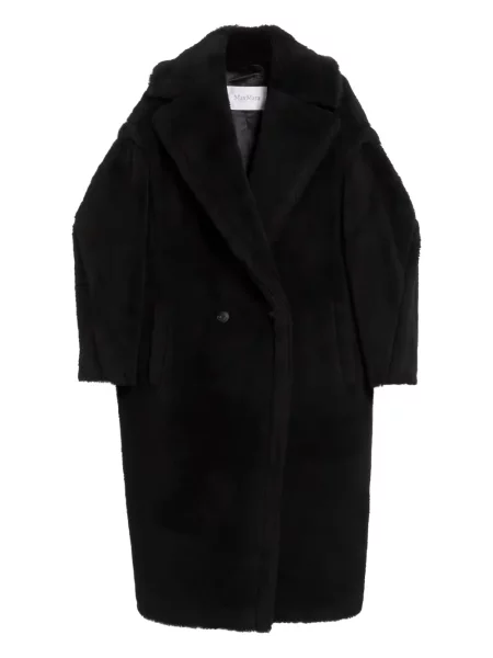 Gulerat palton Max Mara din fleece teddy negru