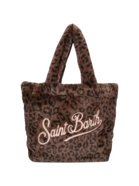 Geantă shopper Mc2 Saint Barth cu imagine cu model leopard cu blană maro