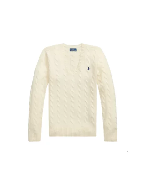 Sweter Polo Ralph Lauren z dekoltem w serek wełniany beżowy