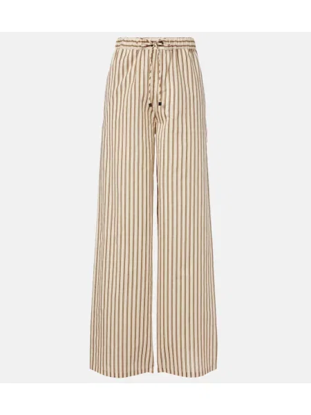 Pantaloni Max Mara de mătase cu dungi cu picior lat bej