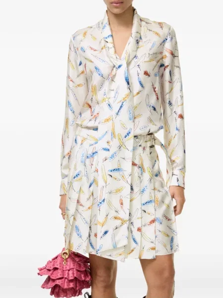 Bluză Burberry de mătase cu pene alb