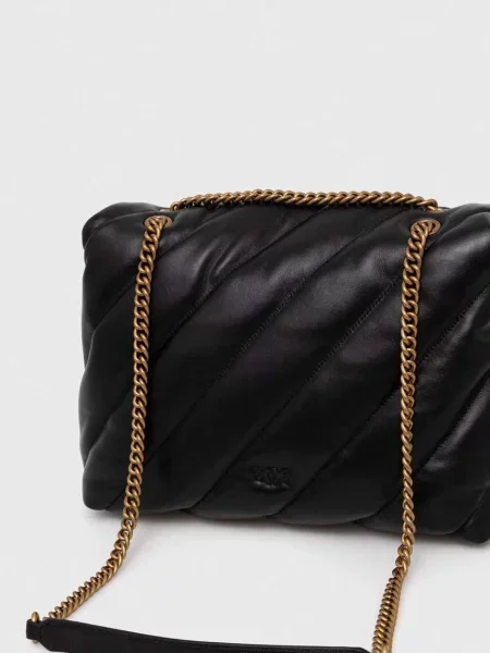 Pinko чанта crossbody дамска от кожа черно