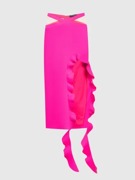 Шерстяная юбка миди David Koma с рюшами розовая