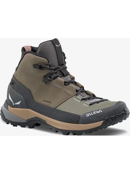 Buty Trekkingowe Salewa Puez Leather Mid Powertex Brązowy Ciemny Zielony szary