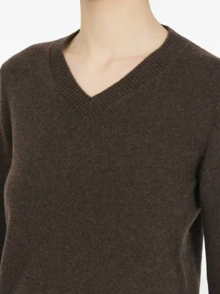 Pulover Mm6 Maison Margiela de lână cu decolteu în V maro