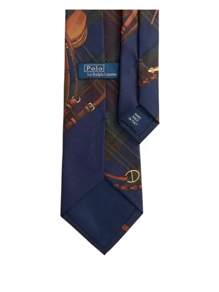 Μεταξωτό καρό παντελόνι Polo Ralph Lauren με κέντημα μπλε