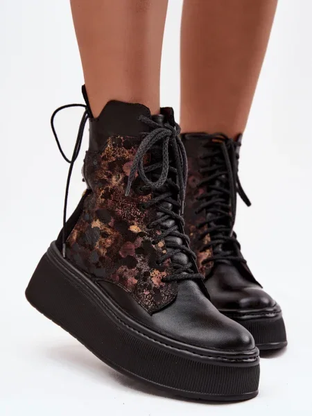 Botine Maciejka din piele cu platformă negru