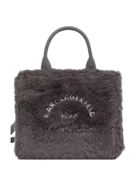 Geantă shopper Karl Lagerfeld cu broderie cu blană gri