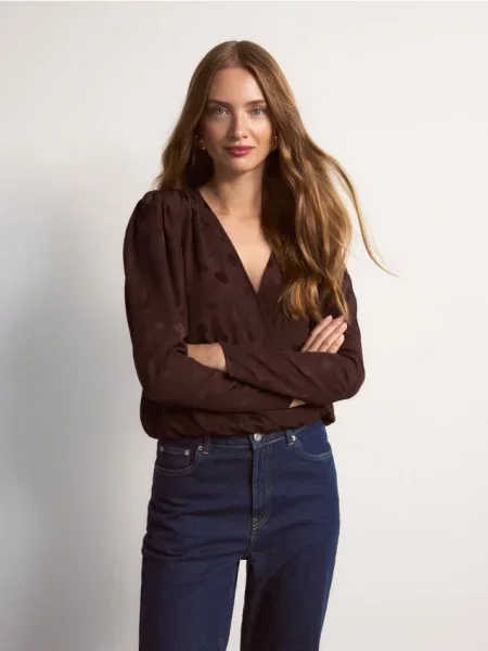 Reserved Блузка з тканини з високим вмістом дерево червоне