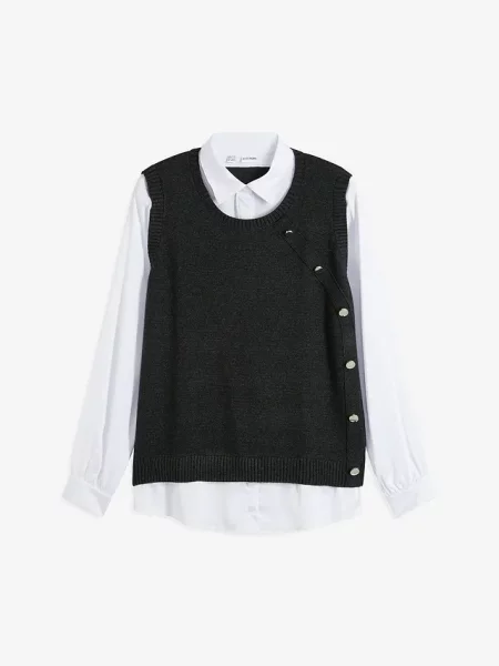 Sweter z koszulową wstawką szary