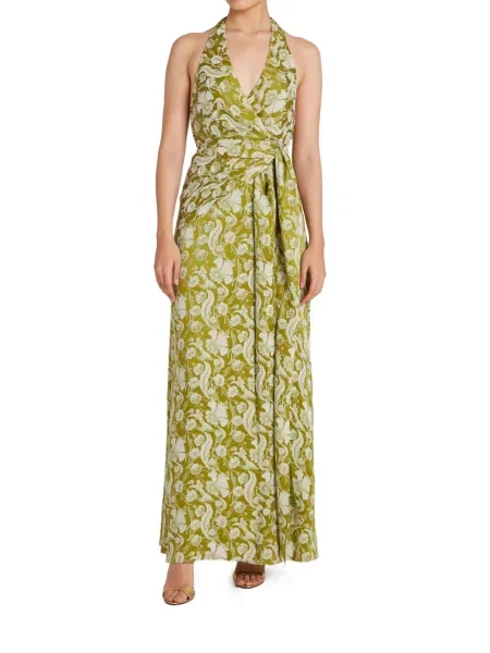 Rochie Temperley London cu model floral de costum verde