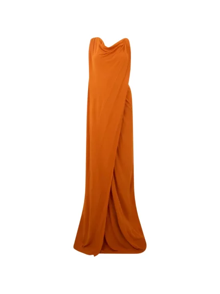 Rochie maxi Alberta Ferretti drapată cu motiv cu inimi portocaliu